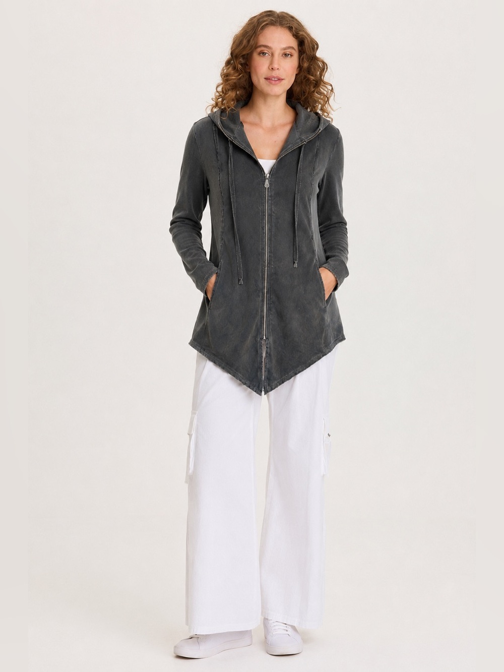 XCVI Washed Gray Hooded Zip Jacket